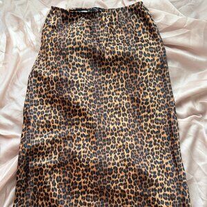 Mango Leopard Print Satin Midi Skirt Size S Bias Cut Slip Skirt